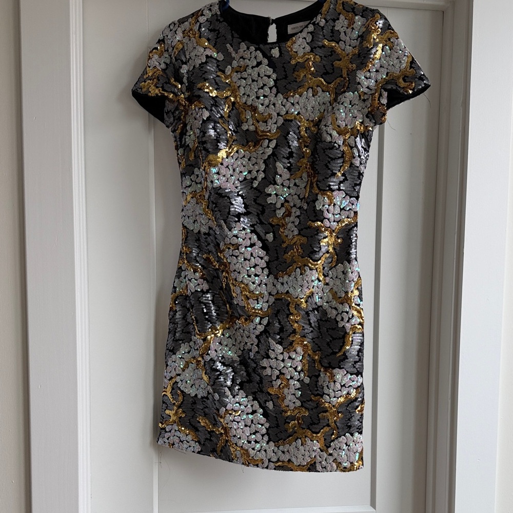 Dress the Population Sequin Mini Dress in Black, Silver, and Gold